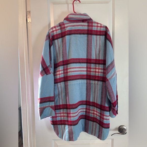 We The Free Blue Red Black Plaid Check Shirt Shacket - Picture 9 of 12